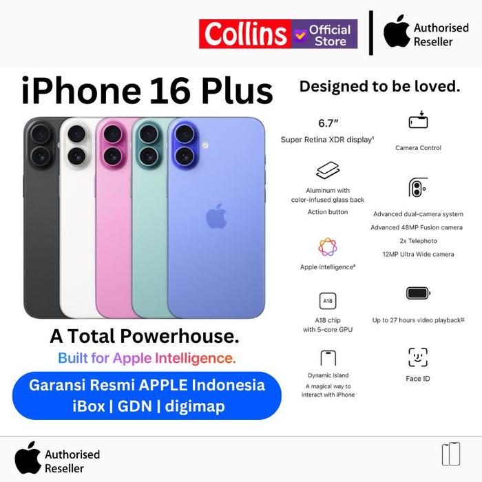 APPLE iPhone 16 Plus 128GB 256GB 512GB A18 CPU 6C GPU 5C OLED Resmi iBOX